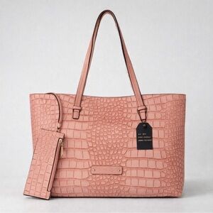 De Vesi Tote De L'amour Pink Crocodile-Embossed Tote Bag